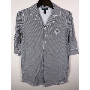 Lauren Ralph Lauren Womens Navy White Striped Cotton Sleep Shirt Nightgown Small